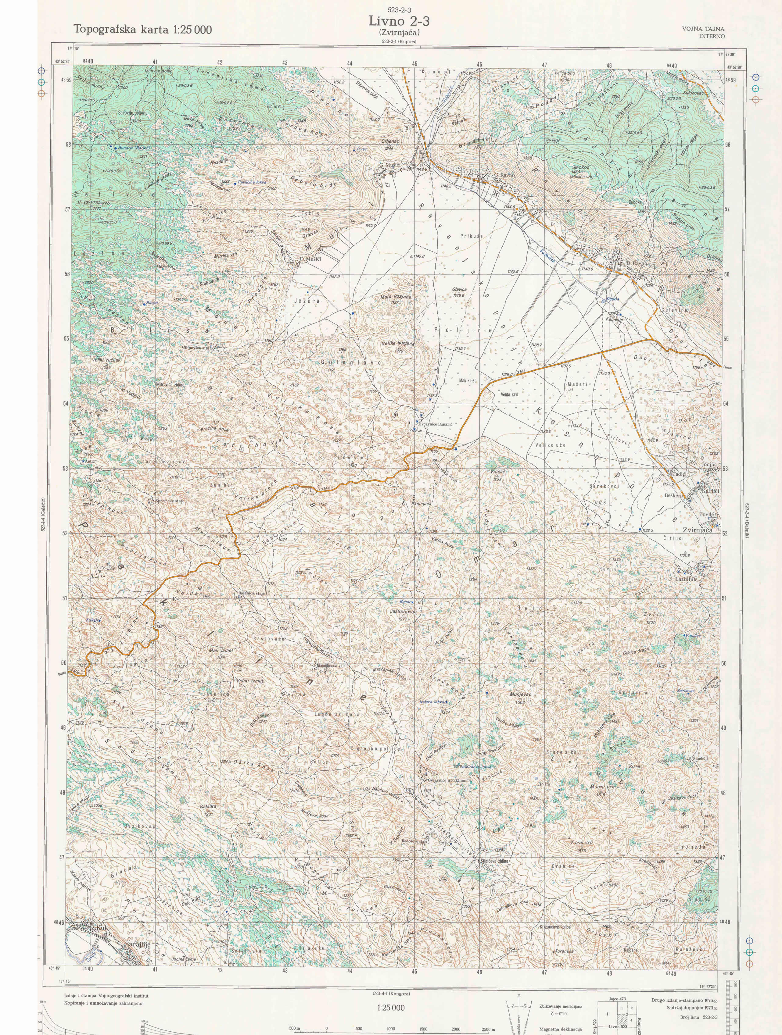  topografska karta BiH 25000 JNA  Zvirnjaca